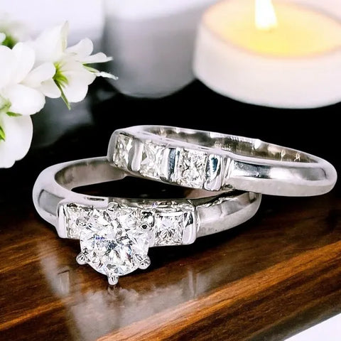 14K White Gold Natural Diamond 2 piece wedding set