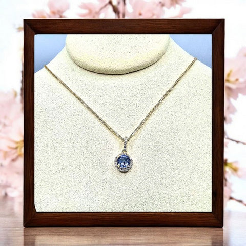 14K Yellow Gold Natural Blue Sapphire and Diamond Necklace