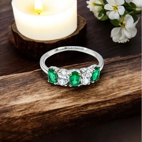 18K White Gold Emerald and Diamond Ring
