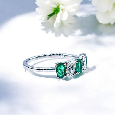 18K White Gold Emerald and Diamond Ring