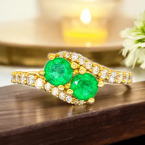 14K Yellow Gold Emerald and Diamond Ring