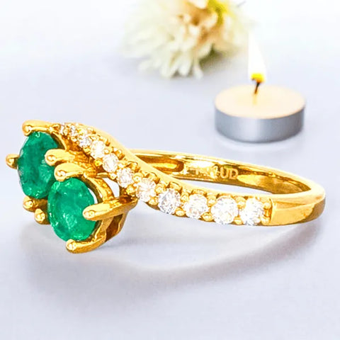 14K Yellow Gold Emerald and Diamond Ring