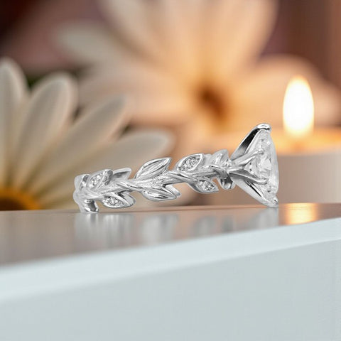 14K White Gold Diamond Ring with Vintage Restored Floral Band