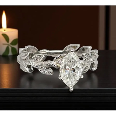 14K White Gold Diamond Ring with Vintage Restored Floral Band