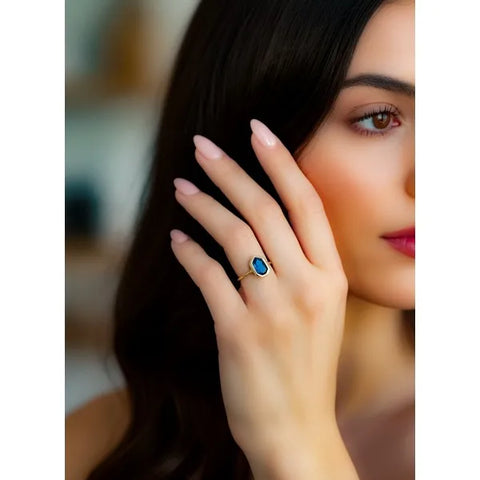 14K Gold Geometric Blue Sapphire Slice Ring