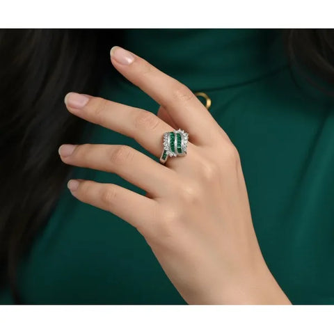 14K White Gold Emerald and Diamond Ring