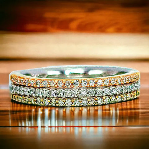 10K White, Yellow and Rose Gold Diamond Wedding Band