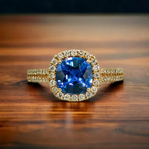 14K Blue Sapphire and Diamond Ring