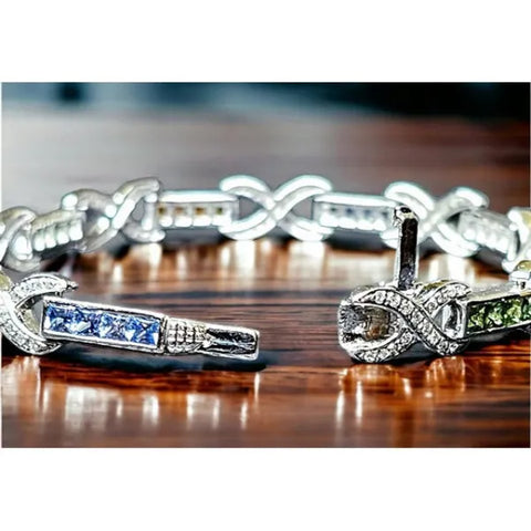 14K White Gold Diamond and Multi Sapphire Tennis Bracelet