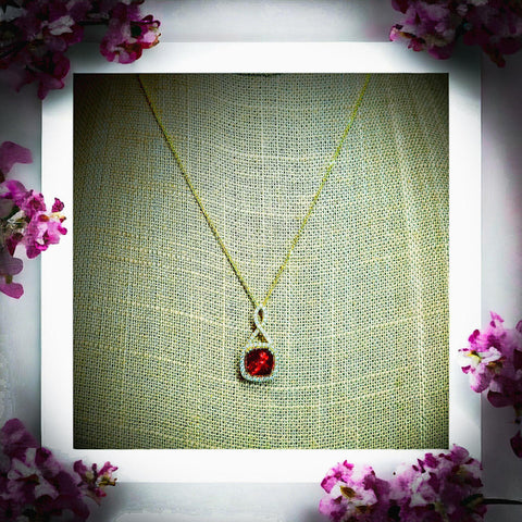 14K Yellow Gold Garnet and  Diamond Necklace