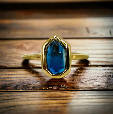 14K Gold Geometric Blue Sapphire Slice Ring