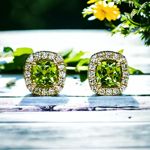 14k Yellow Gold Peridot and Diamond Earrings