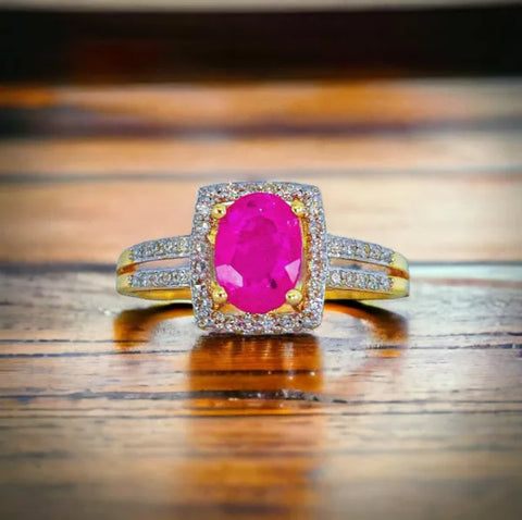14K Yellow Gold Ruby and Diamond Ring