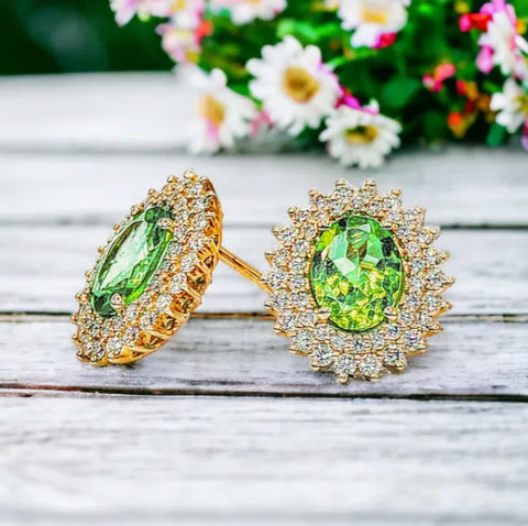 14K Yellow Gold Peridot and Diamond Earrings