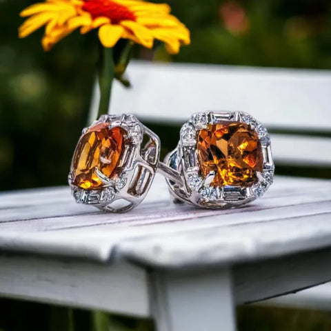 14K White Gold Citrine and Diamond Earrings