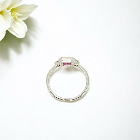 14K White Gold Pink Sapphire and Diamond Ring