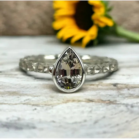 14K White Gold Hammered Tanzanite Ring