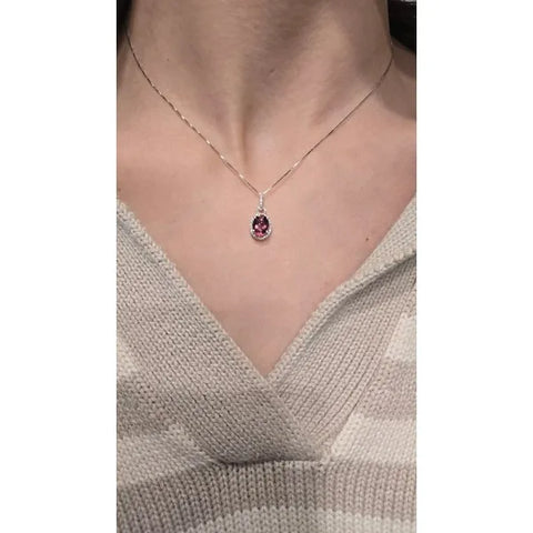 18K White Gold Pink Tourmaline and Diamond Necklace