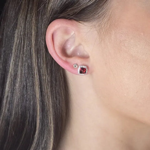 14K White Gold Garnet and Diamond Earrings