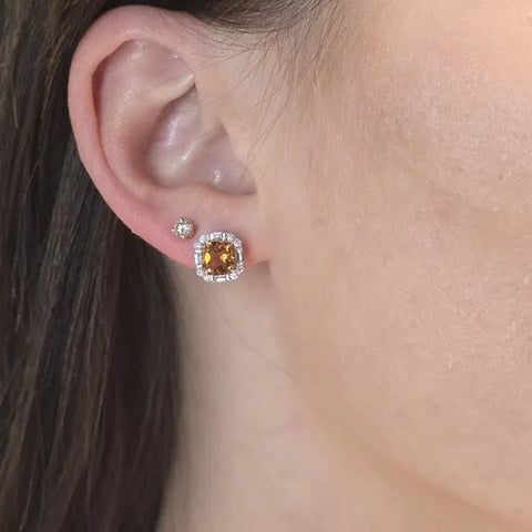 14K White Gold Citrine and Diamond Earrings