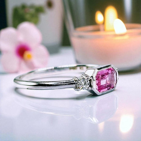 14K White Gold Pink Sapphire and Diamond Ring