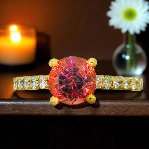 14k Yellow Gold Pink Tourmaline and Diamond Ring