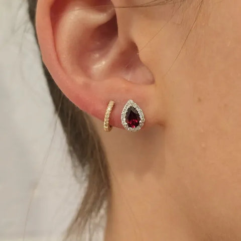 14K White Gold Garnet and Diamond Earrings