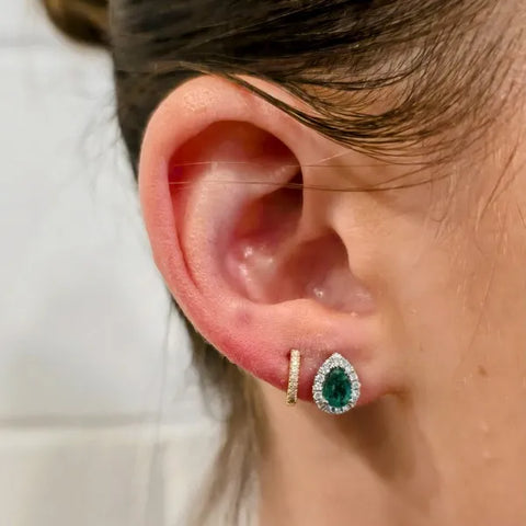 14K White Gold Diamond and Emerald Earrings