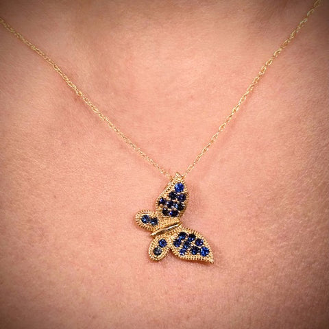 10K Yellow Gold Natural Blue Sapphire Necklace