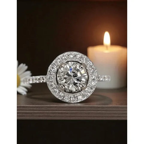 Ladies 14K White Gold Natural Diamond Halo Ring