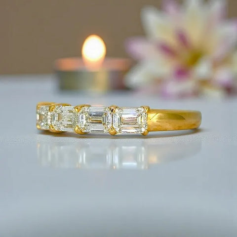 14k Yellow Gold Natural Diamond 5 Stone Emerald Cut Band