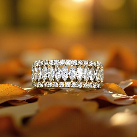 Ladies 14K Yellow Gold Marquise shape Natural Diamond Anniversary Band