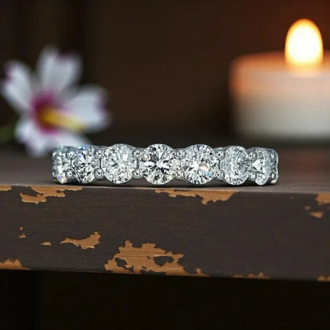 14k White Gold 10 Stone Natural Diamond Band