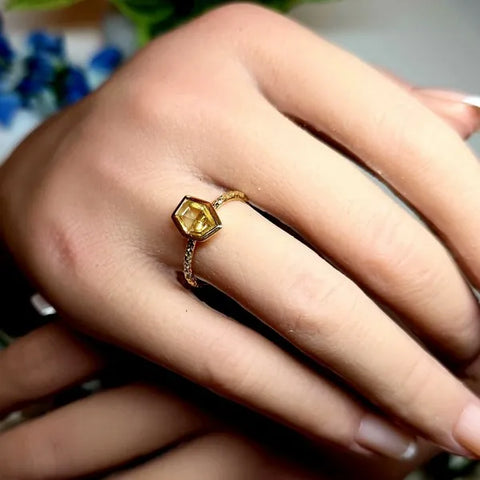 14K Yellow Gold Hammered Yellow Sapphire Ring