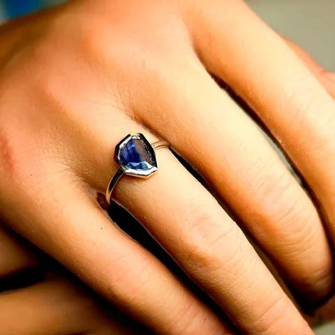 14K White Gold Matte Sapphire Ring