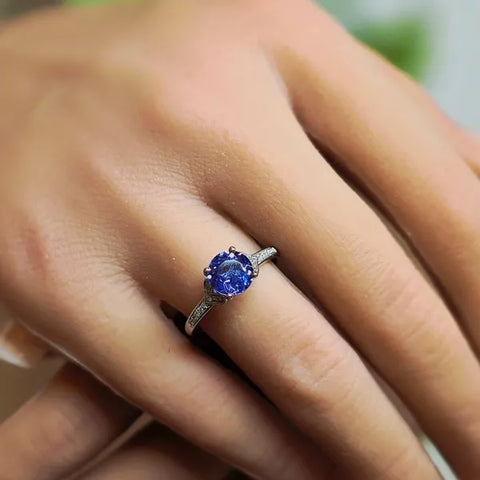 14K White Gold Tanzanite and Natural Diamond Ring