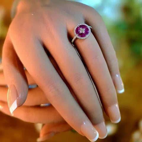 14K White Gold Diamond and Ruby Ring