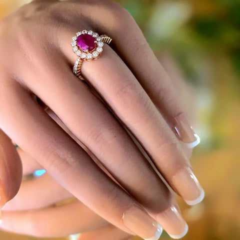14K Rose Gold Ruby and Diamond Flower Ring