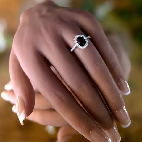 14K White Gold Garnet and Diamond Ring