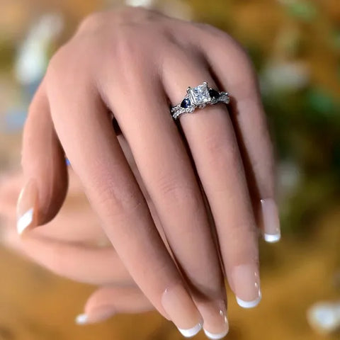 14K White Gold Natural Diamond and Sapphire Wedding Ring