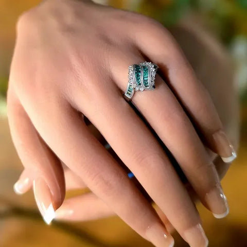 14K White Gold Emerald and Diamond Ring