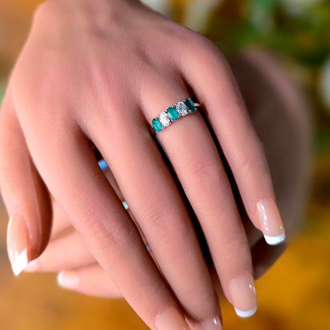 18K White Gold Emerald and Diamond Ring