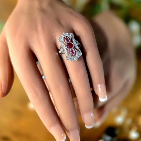 White Gold Diamond and Ruby Statement Ring