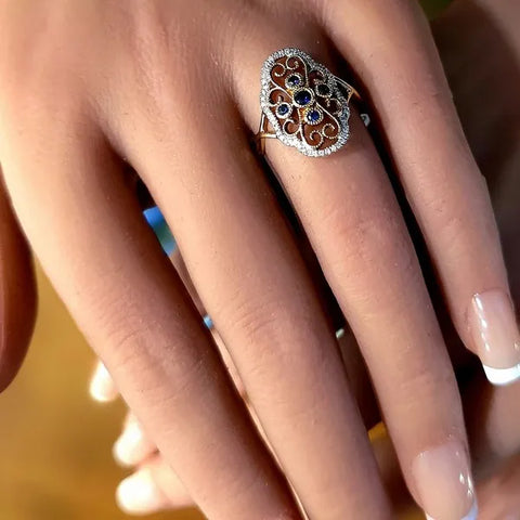 10K Yellow Gold Sapphire and Diamond Ring