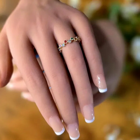 14k Yellow Gold Sapphire Round Multicolor Band