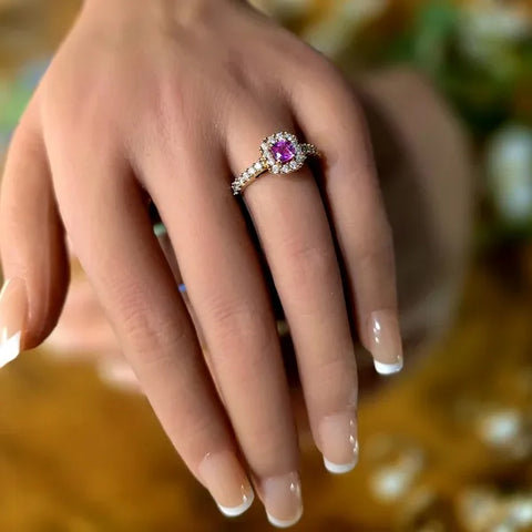 14K Yellow Gold Pink Sapphire Diamond Ring