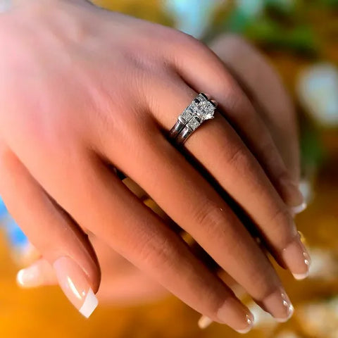 14K White Gold Natural Diamond 2 piece wedding set