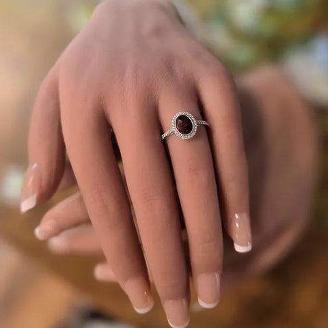 14K White Gold Garnet and Diamond Ring