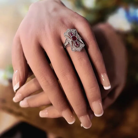 White Gold Diamond and Ruby Statement Ring
