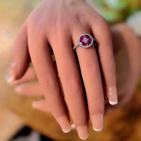 14K White Gold Diamond and Ruby Ring